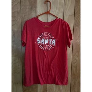 Holiday Time Kids Santa World Tour Graphic‎ T-Shirt Red Heather Large 12-14